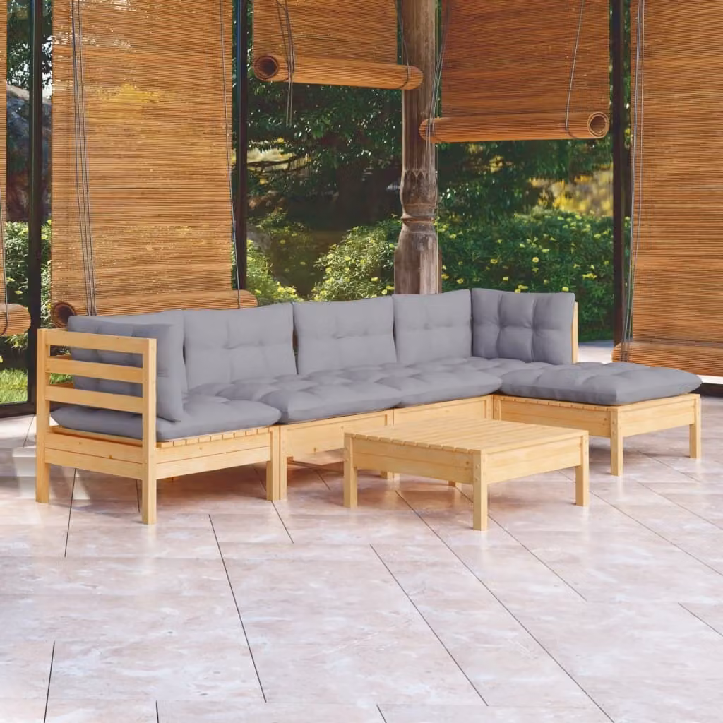 Maison Exclusive - Set Divani da Giardino 6 pz con Cuscini Grigi Massello di Pino