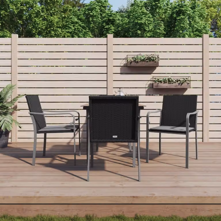 Set da giardino vidaXL in polyrattan e acciaio con tavolo in vetro e 5 pezzi, Grigio e Nero