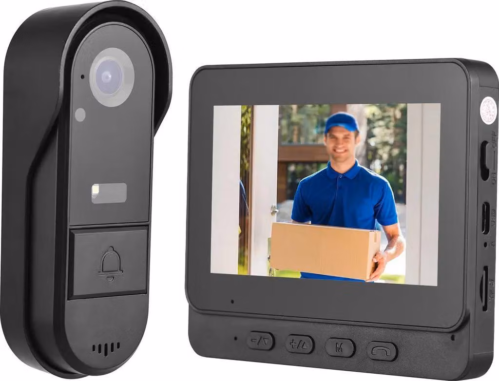 Videocitofono con telecamera e monitor, display IPS da 4,3 pollici, sistema di comunicazione senza fili con ampio angolo di visione di 170°, visione notturna, registrazione di foto e video