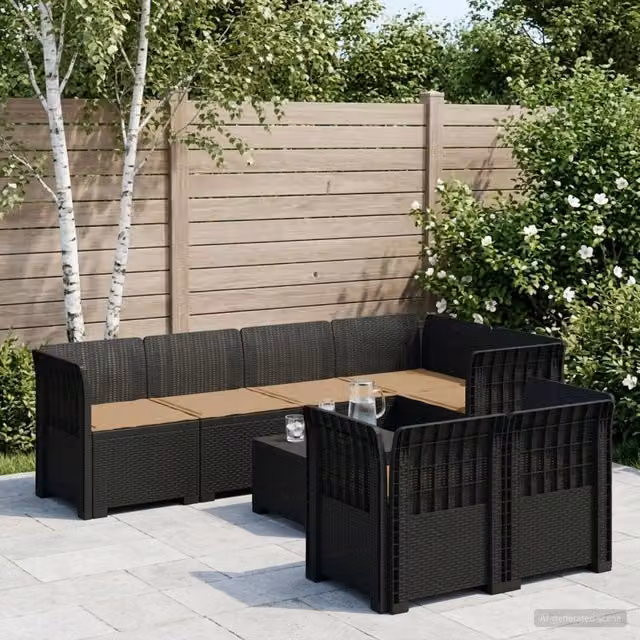 Divano da giardino 7 posti vidaXL in polyrattan antracite con cuscini imbottiti e coperture rimovibili