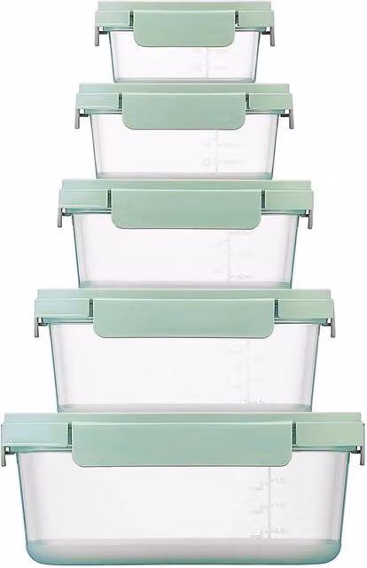 Set di 5 contenitori per alimenti LocknLock impilabili e ermetici, multicolore e trasparenti, senza BPA