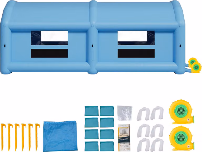 SucceBuy Cabina di verniciatura gonfiabile 10 x 6 x 4 m, tenda con soffiatori da 950 W e 1100 W e sistema di filtraggio dell'aria, tetto rotondo, tessuto Oxford, adatta per la verniciatura a spruzzo di parti metalliche e veicoli