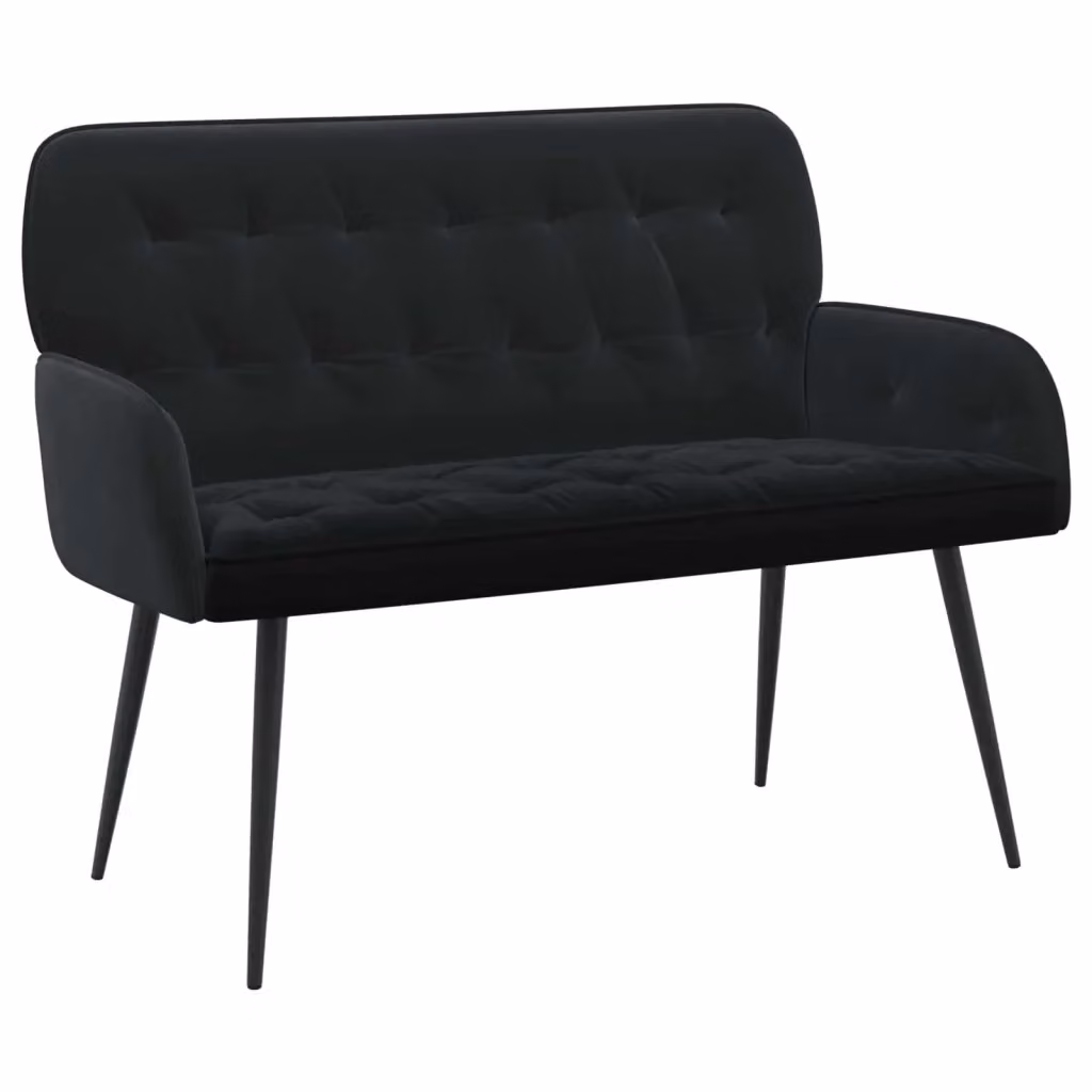 Divano a 2 posti vidaXL in velluto nero con gambe in metallo e legno per soggiorno o camera da letto L: 115 cm, P: 58 cm, H: 86 cm – 2