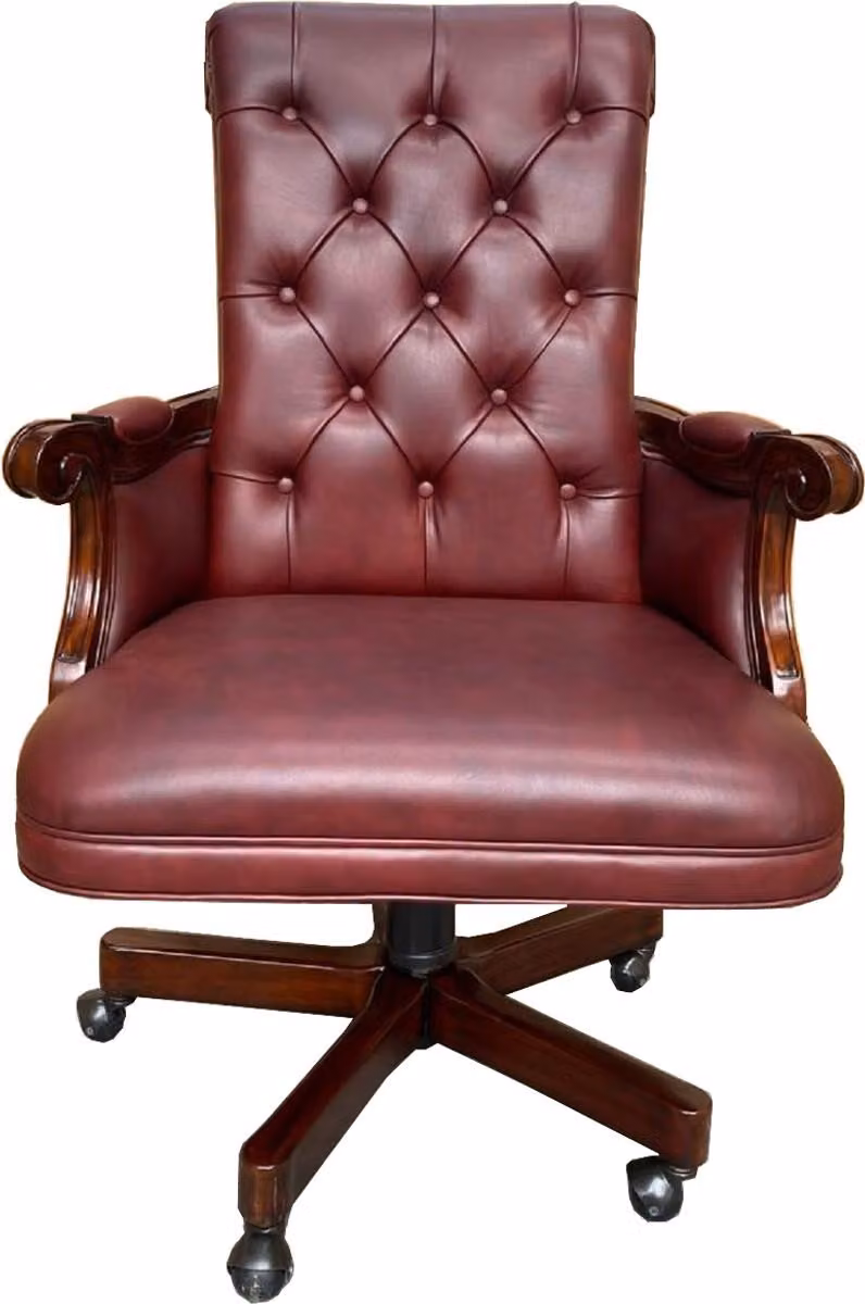 Casa Padrino Luxury Chesterfield Leather Office Chair Bordeaux Red / Dark Brown 71 x 76 x H. 114 cm - Sedia da scrivania in vera pelle regolabile in altezza - Mobili Chesterfield - Mobili in vera pelle - Mobili