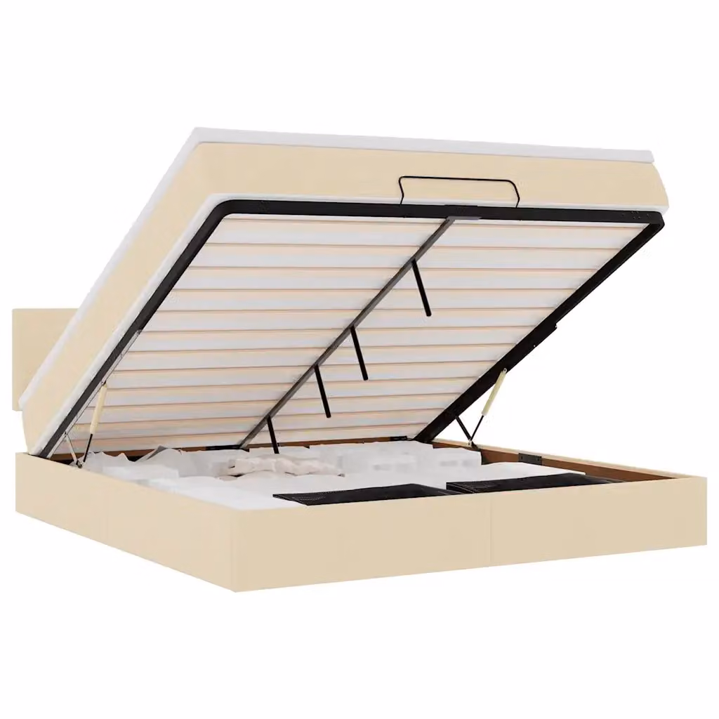 vidaXL Struttura Letto con Contenitore e Materasso in Tessuto Beige e Bianco, L/P/H: 180 x 200 x 88 cm – 2