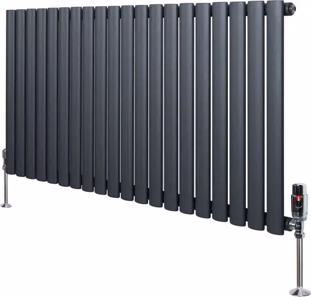 Radiatore Orizzontale Ovale Monstershop in Acciaio Grigio Antracite con Valvole TRV L: 120 cm, H: 60 cm – 1