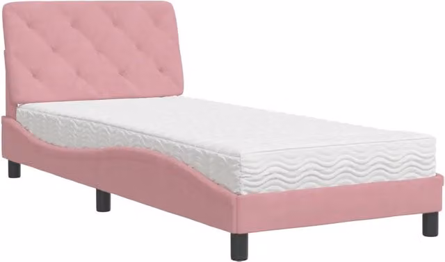 Letto singolo | Letto per adulti | Letto con Materasso Rosa 80x200 cm in Velluto