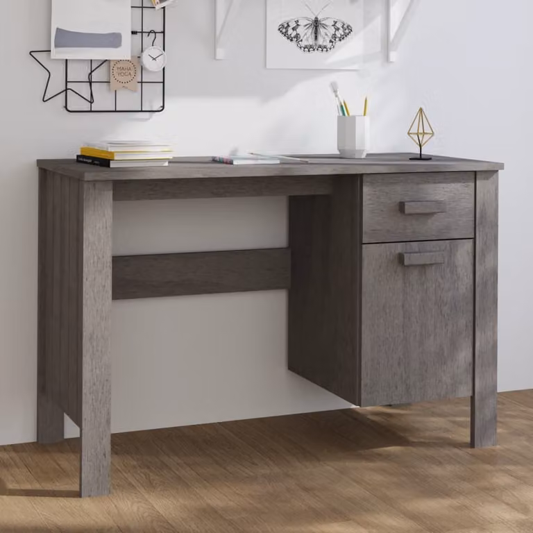 vidaXL Scrivania HAMAR Grigio chiaro 113x50x75 cm in legno di pino massiccio - Scrivania - Scrivanie - Scrivania in legno - Scrivania da ufficio