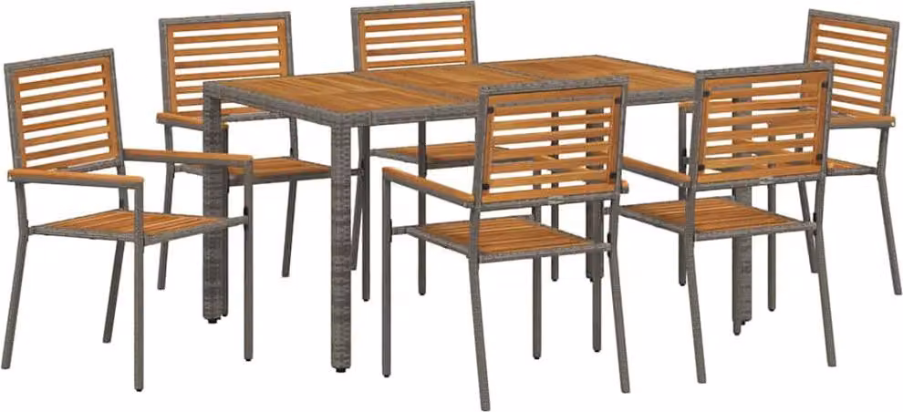 Set da Pranzo per Giardino 7 pcs Grigio e Marrone polyrattan