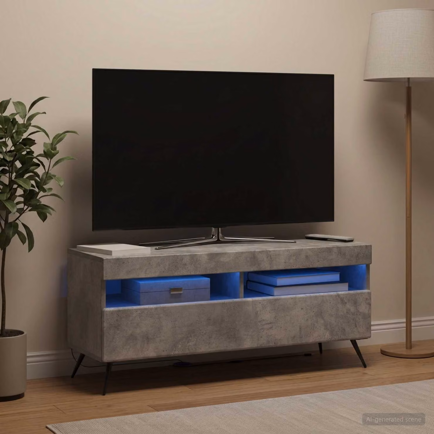 Mobile TV LED vidaXL in stile moderno, Grigio Cemento e Legno, con illuminazione integrata