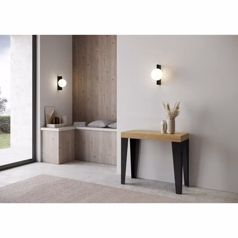 Consolle allungabile Itamoby Flame con telaio antracite e finitura quercia natura L/P: 90-196 x 40 cm – 2