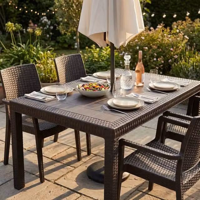 Tavolo da giardino rettangolare moderno in rattan sintetico WADE L/P/H: 150 x 90 x 74 cm