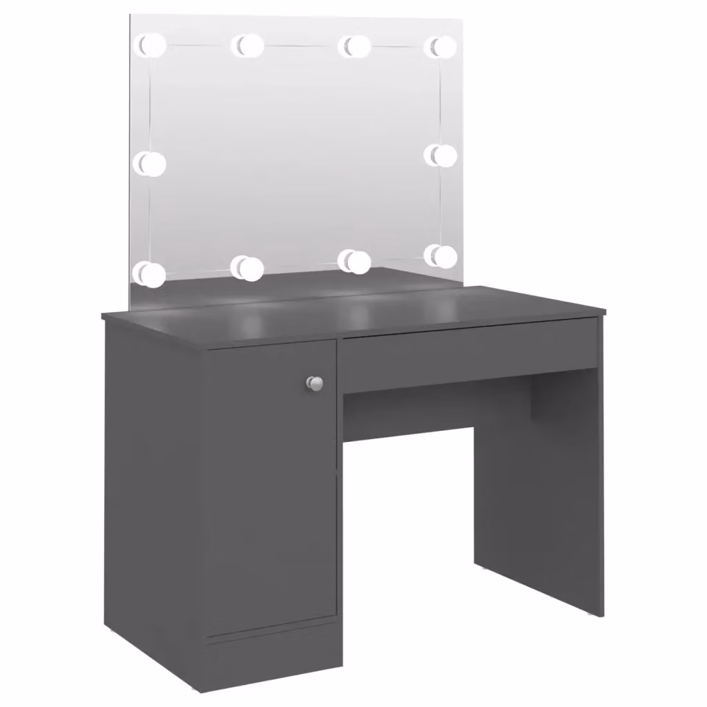 Toeletta Hollywood con Luci LED vidaXL in MDF Grigio L: 110 cm, P: 55 cm, H: 145 cm – 2