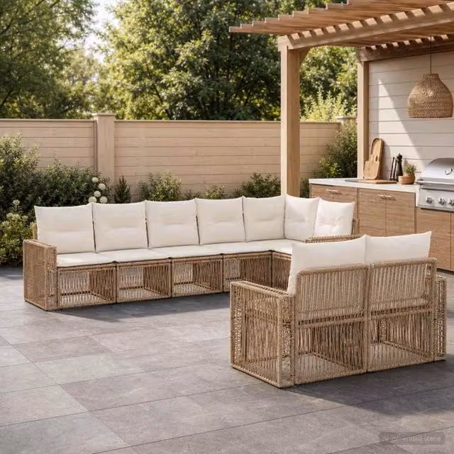 Set Divano da Giardino 8 pz Beige e Bianco Crema polyrattan 3435186