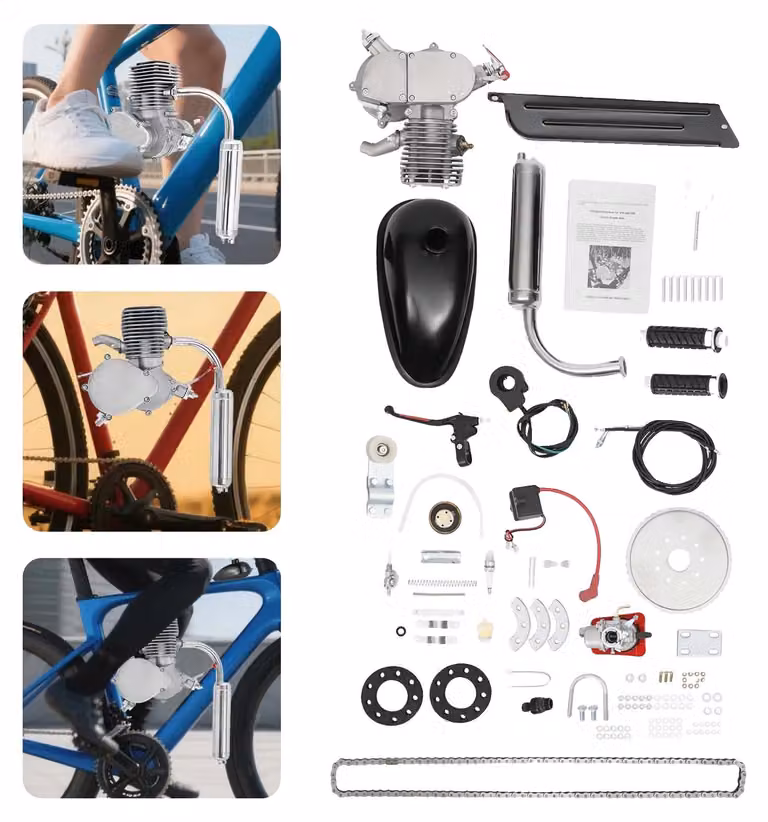 Kit motore a benzina per bicicletta, motore da 100 CC, tipo di motore a 2 tempi, velocità massima di 28 miglia orarie, raffreddamento ad aria, capacità del serbatoio: 0,53 galloni