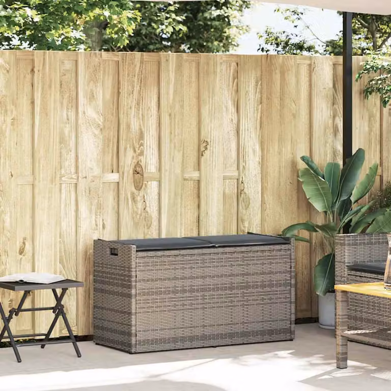 vidaXL Cassapanca da Esterno con Cuscino Grigia 100 cm in Polyrattan