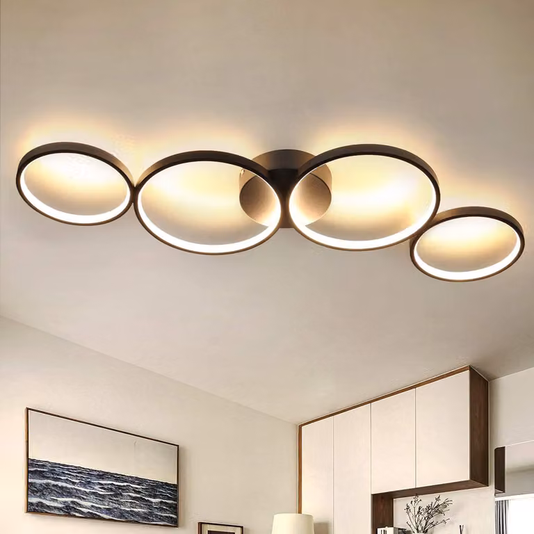 ZMH LED plafoniera nero 3000k bianco caldo moderno 4 fiamme in ottica anello lampada da soffitto rotonda 37W metallo interno per soggiorno camera da letto