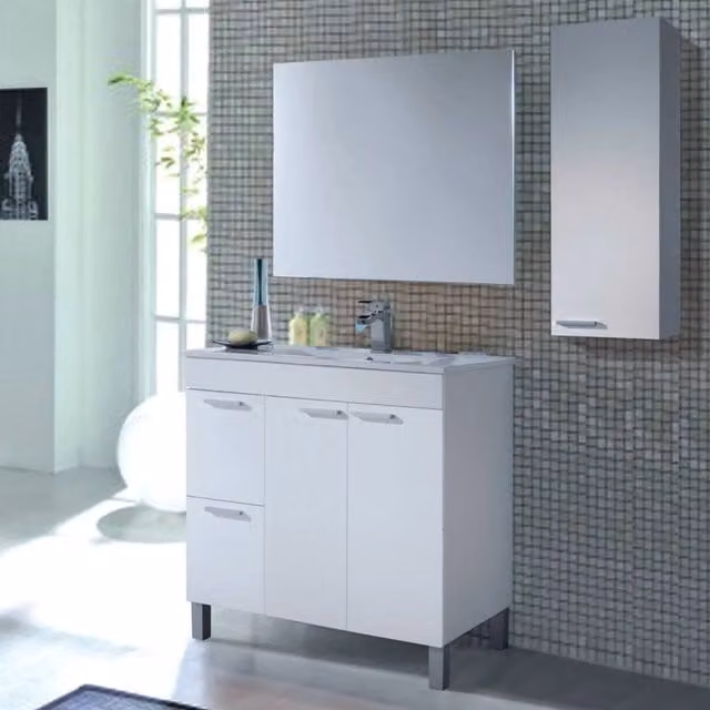 Set mobili bagno DMORA Paderna con specchio, design moderno in bianco lucido, L/P/H: 80 x 45 x 86 cm – 1
