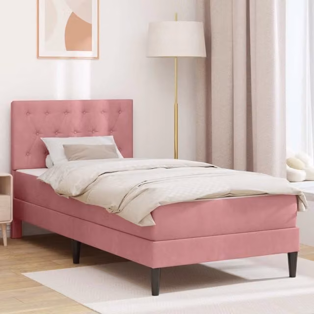 Struttura letto con materasso vidaXL in velluto rosa L/P/H: 202 x 100 x 96 cm
