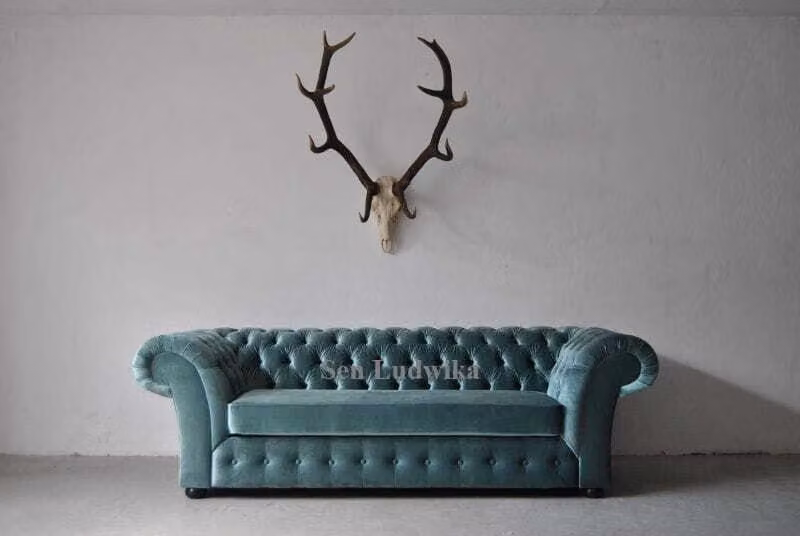 Chesterfield Dreisitzer Couch Polster 3er Couchen Wohnzimmer Sofa Grün Samt