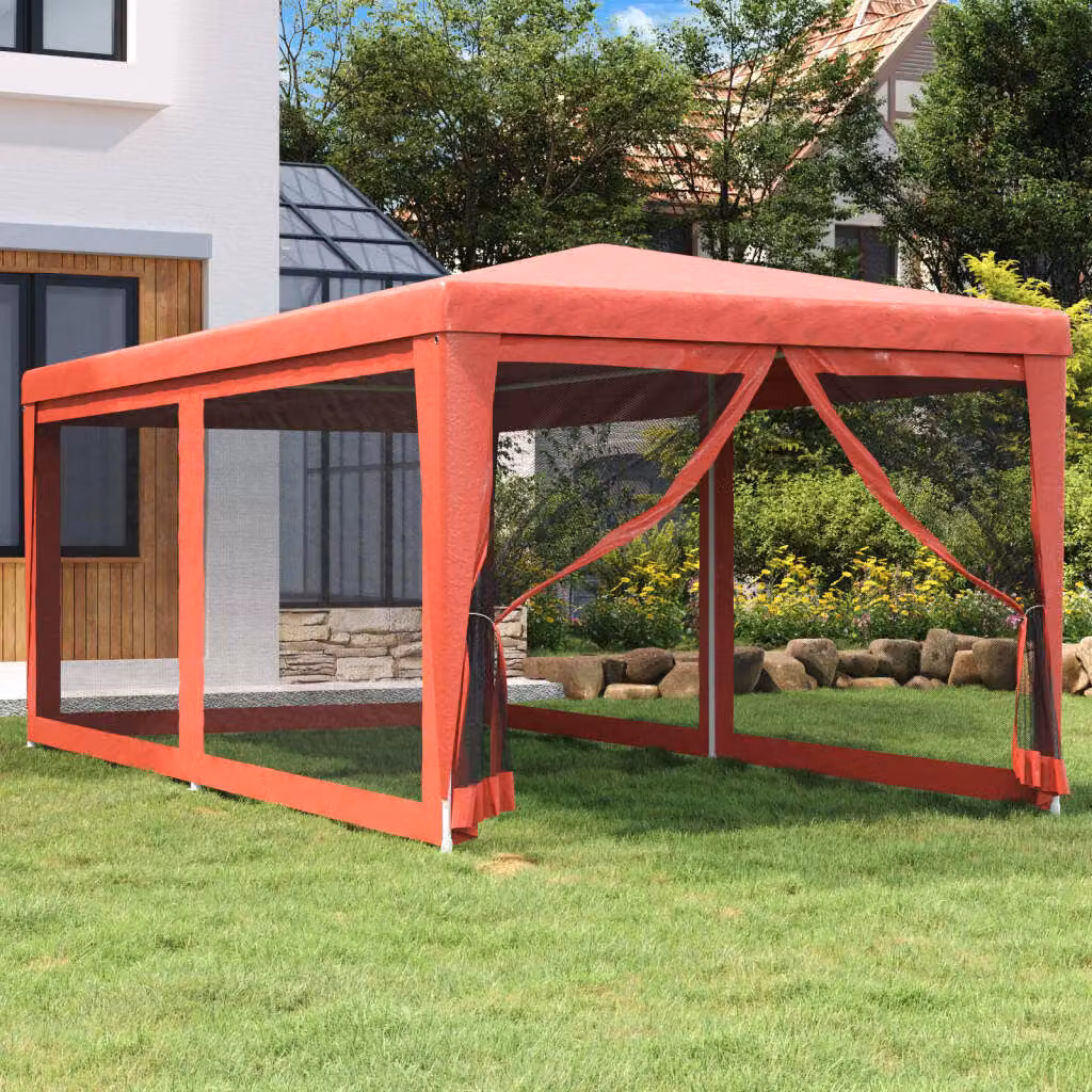 The Living Store Tenda per feste con 6 pareti laterali in rete Rosso 3x6 m HDPE