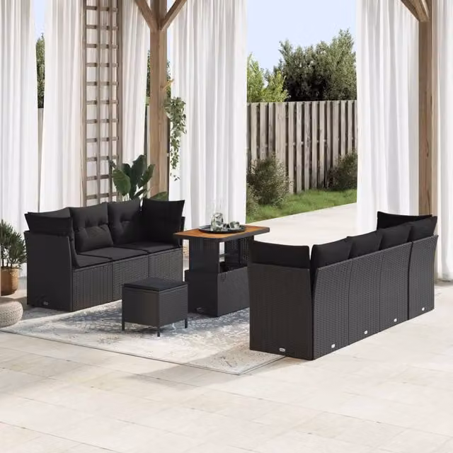 Set Divano da Giardino 10 pz Nero polyrattan 3361449