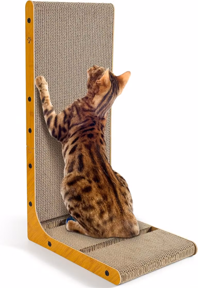 Albero per gatti, 70 cm, a forma di L, da fissare al muro, con giochi, realizzato in cartone ondulato