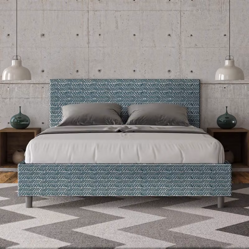 Letto matrimoniale imbottito Ityhome Adele in tessuto blu L: 160 cm, P: 106 cm, H: 175 cm con rete inclusa – 2