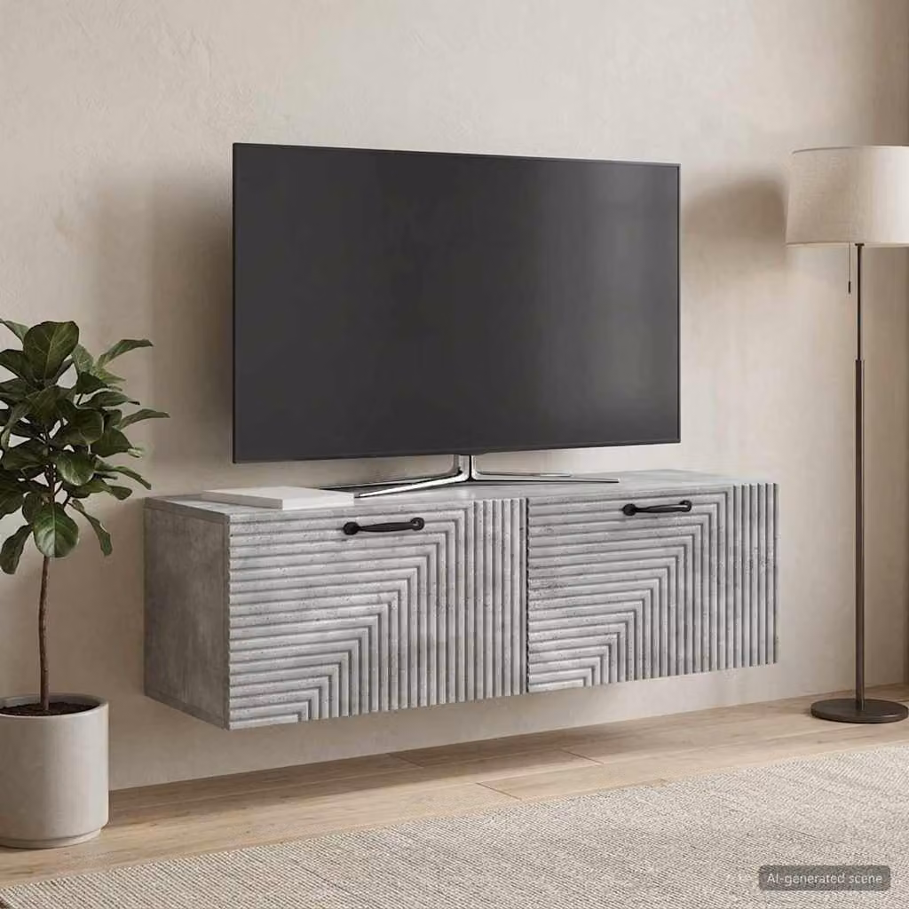 vidaXL Mobile Porta TV da Muro Moderno Grigio con Compartimenti Media L/P/H: 98 x 31 x 30 cm