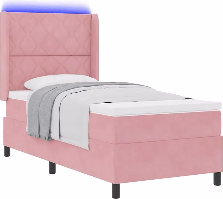 SYFAX™ Letto a molle con materasso con led Rosa 100 x 200 cm Velluto