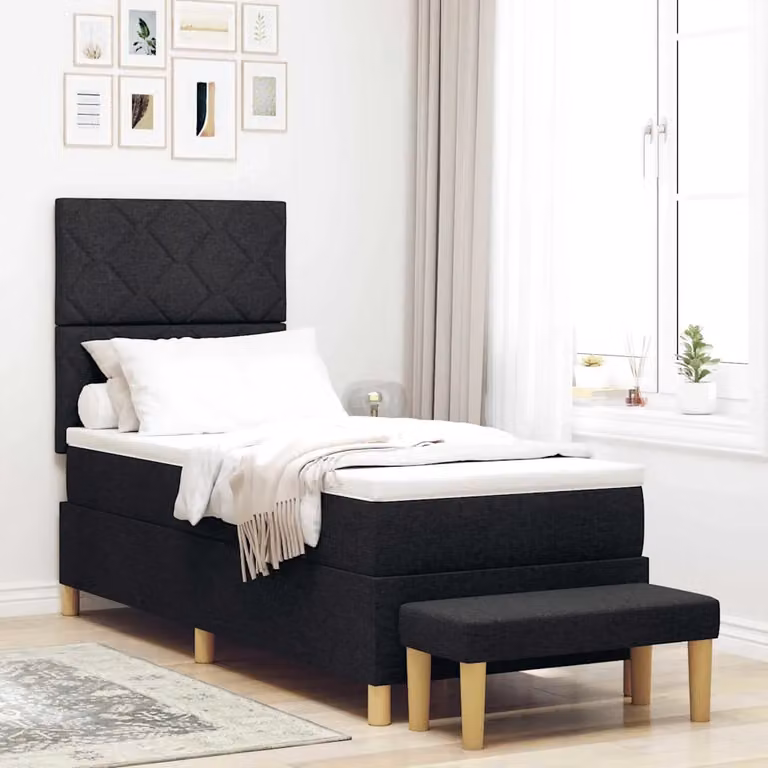 Letto a molle con materasso vidaXL Nero L: 200 cm, P: 80 cm, H: 128 cm in tessuto e legno