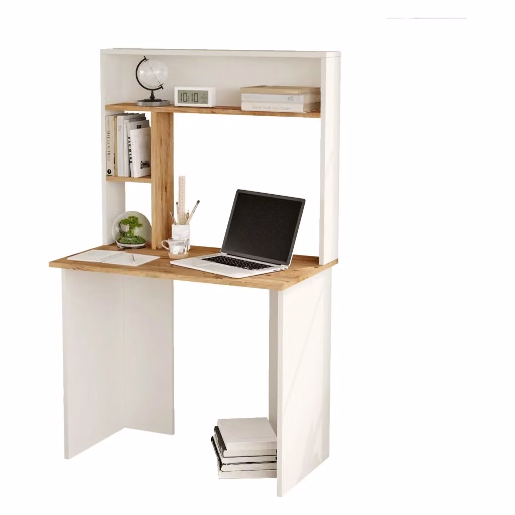 Scrivania DMORA Nicotera in legno rovere marrone e bianco L: 90 cm, P: 52 cm, H: 149 cm – 2