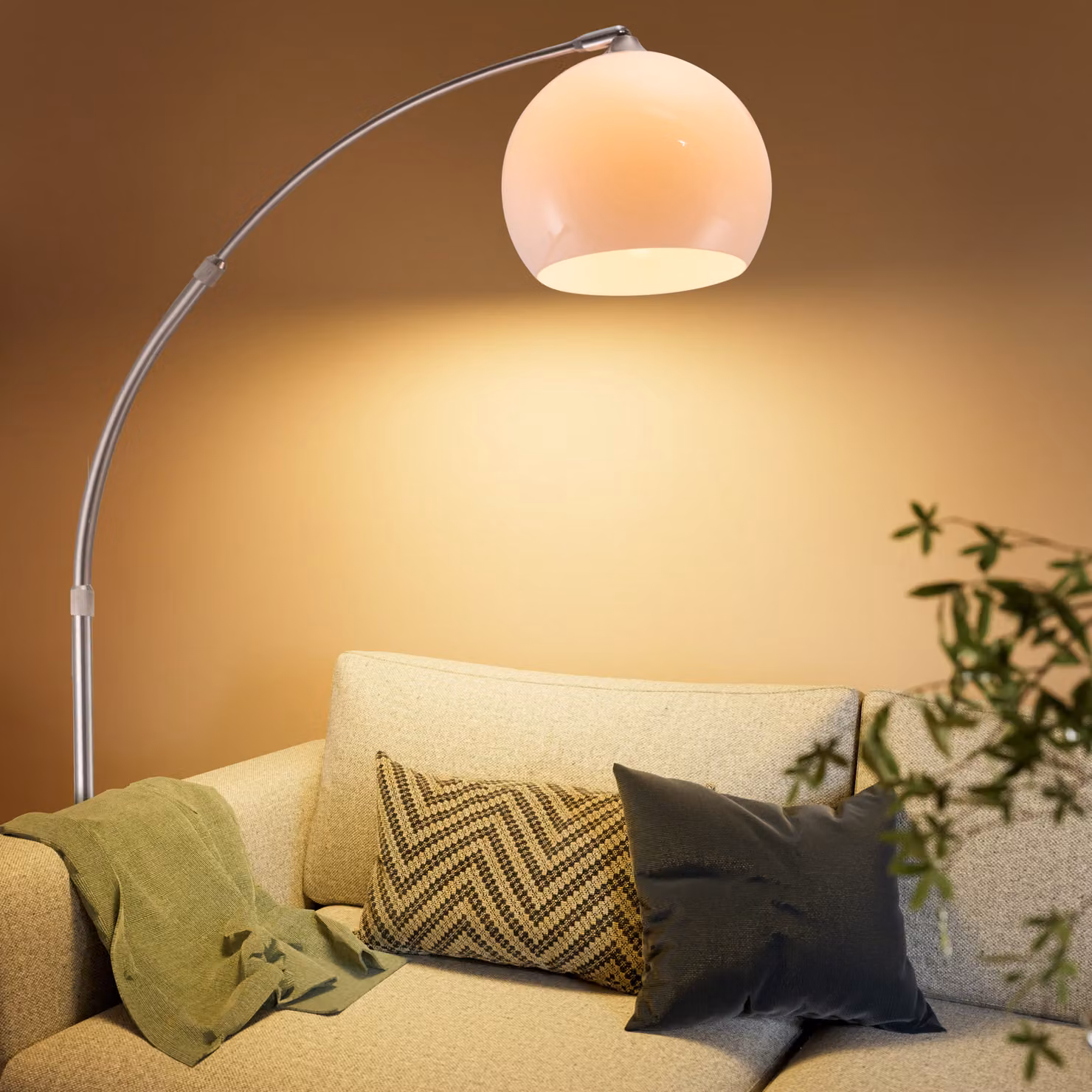 Lampada da pavimento regolabile Monzana in bianco e argento con base in marmo e acciaio inossidabile, Altezza: 200 cm, Larghezza: 40 cm, Profondità: 30 cm – 2
