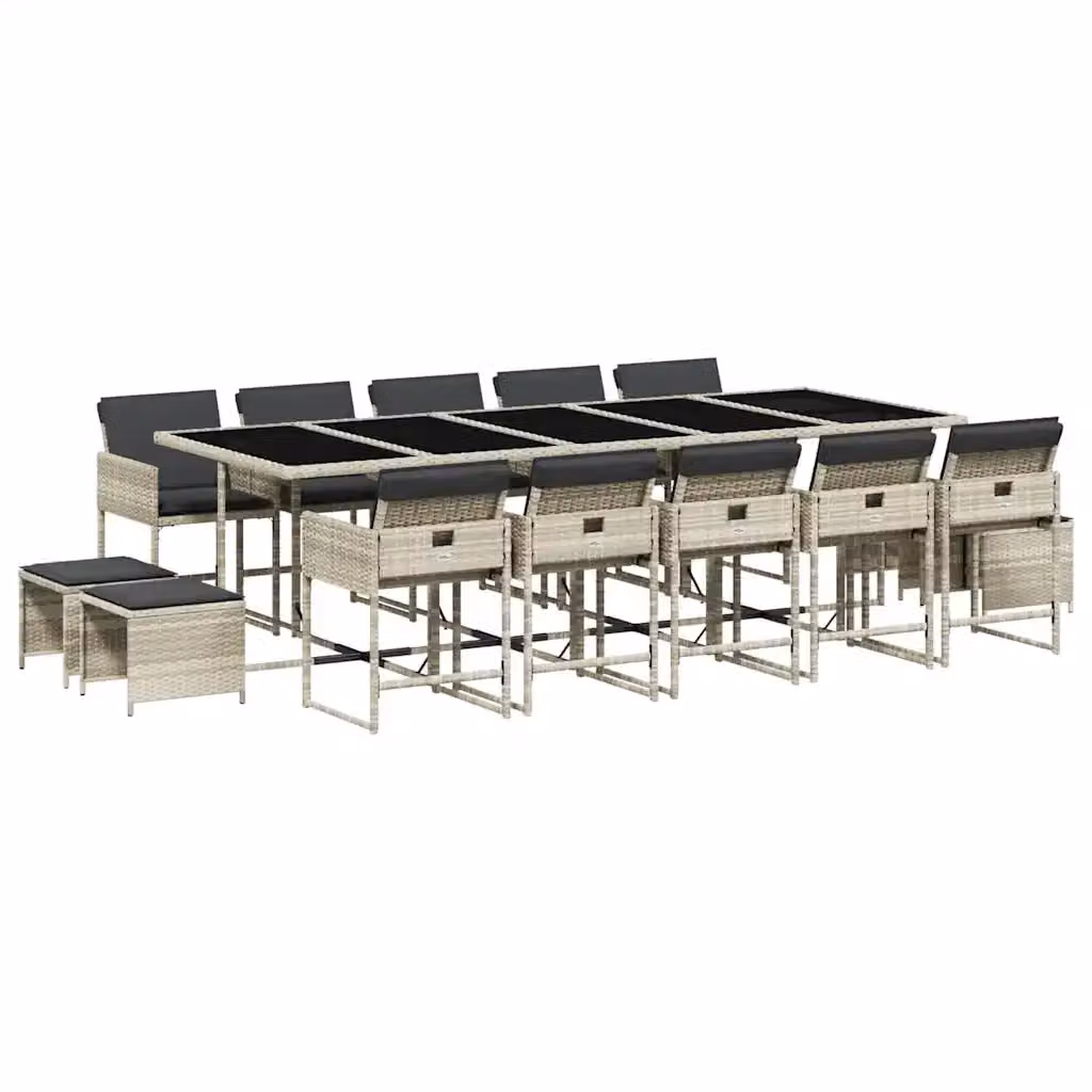 vidaXL Set da Pranzo da Giardino 15 pz in Polyrattan con Cuscini Grigio Antracite e Piano in Vetro – 2