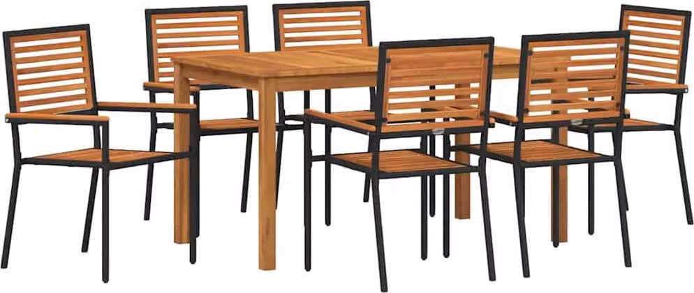 Set da Pranzo per Giardino 7 pcs Nero Legno di Acacia Massello