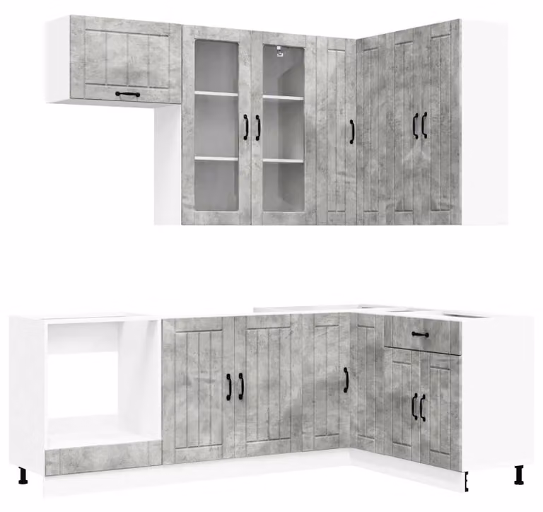 Set cucina LUCCA, 8 pezzi, grigio cemento, legno ingegnerizzato