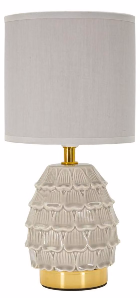 Lampada da comodino Pigny Grigia in Vetroceramica con paralume in tessuto — Ø 15 cm