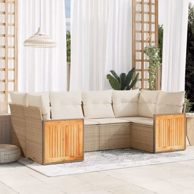 Set Divano da Giardino 6 pz con Cuscini Beige in Polyrattan 3227941