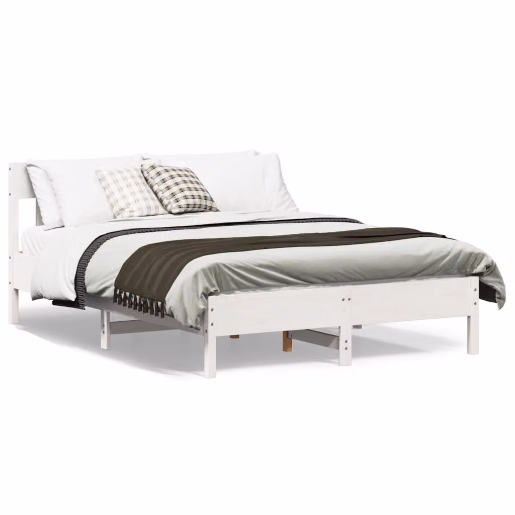 Letto senza materasso vidaXL in legno massello di pino bianco L/P/H: 205.5 x 150 x 81 cm