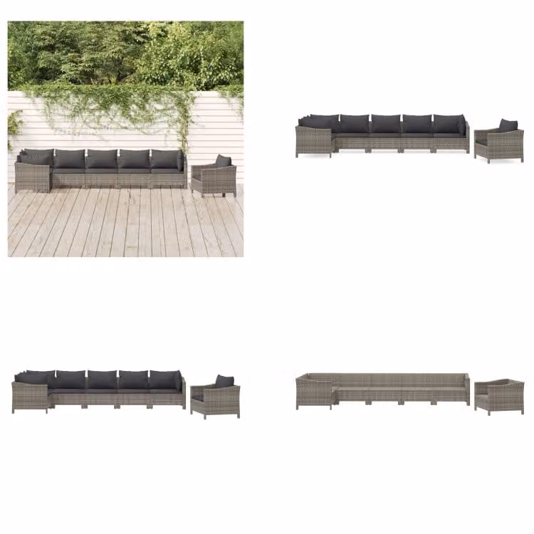vidaXL Set salotto da giardino 7 pezzi con cuscini in poly rattan grigio - Set salotto da giardino - Set salotto da giardino - Set arredamento da giardino