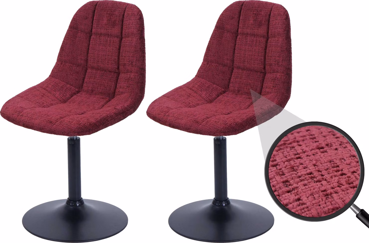 Set da 2 sedie da pranzo MCW-A60, sedia da cucina, sedia girevole, acciaio MVG, tessuto/tessuto ciniglia (465 g/m²) ~ bordeaux
