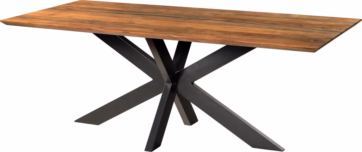 MASSIVMOEBEL24 | Tavolo da pranzo in legno di acacia e resina epossidica nera 200x100x74 laccato natur / gambe incrociate antracite matt EPOXY