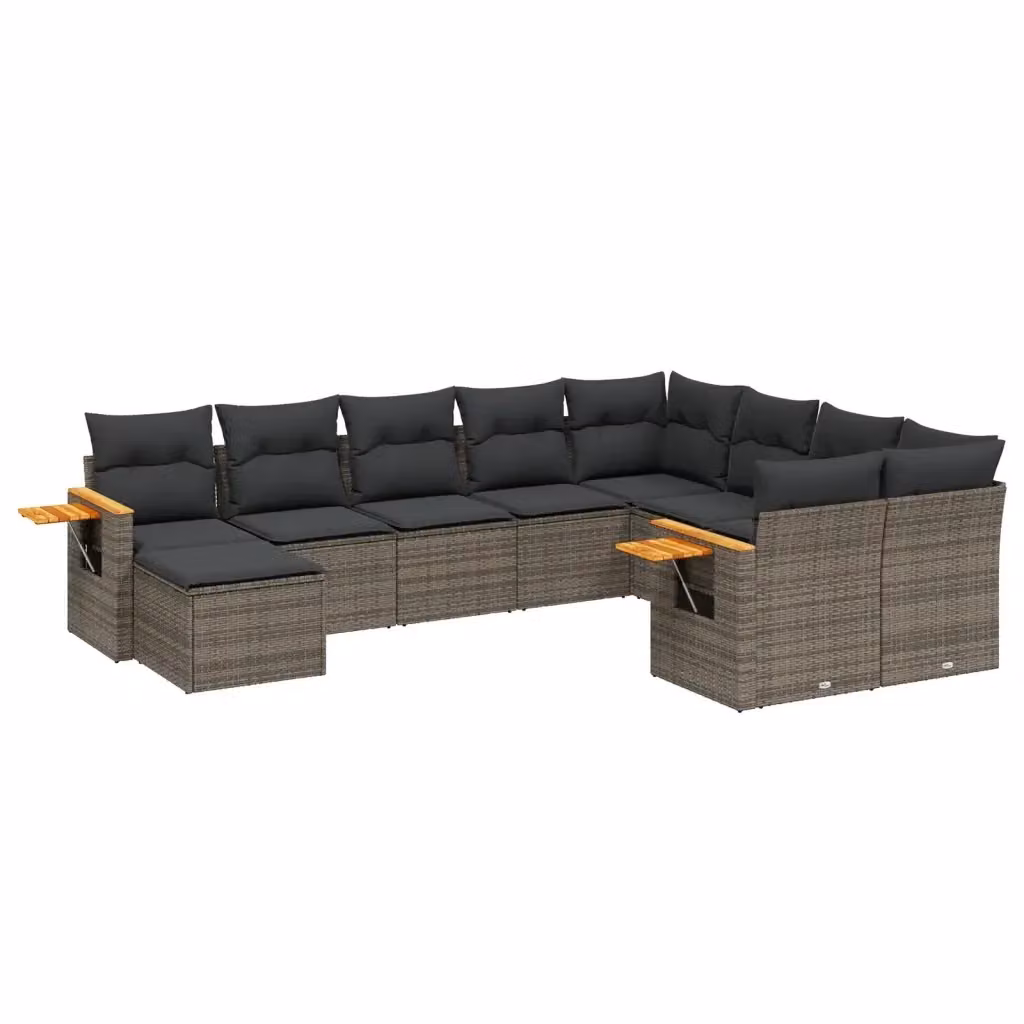 Set Divano da Giardino vidaXL 10 pz in Polyrattan Grigio con Cuscini e Tavolino da Esterno – 2