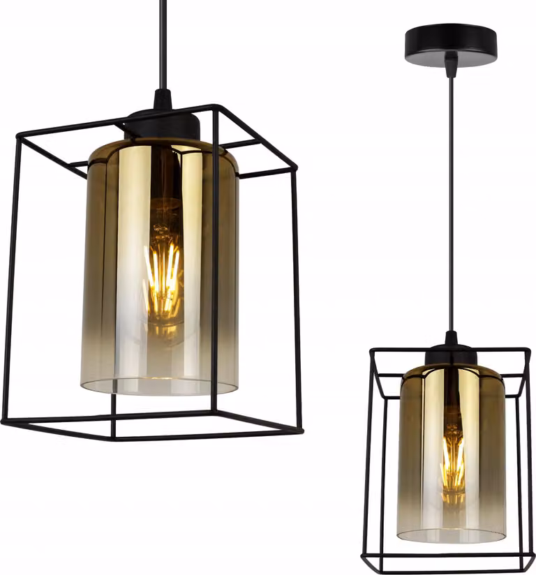 Hella Cage lampada a sospensione - Lampada da soffitto per soggiorno, camera da letto e sala da pranzo - Lampada a sospensione in metallo e vetro - E27 - Oro - 1 lampadina - Lungo