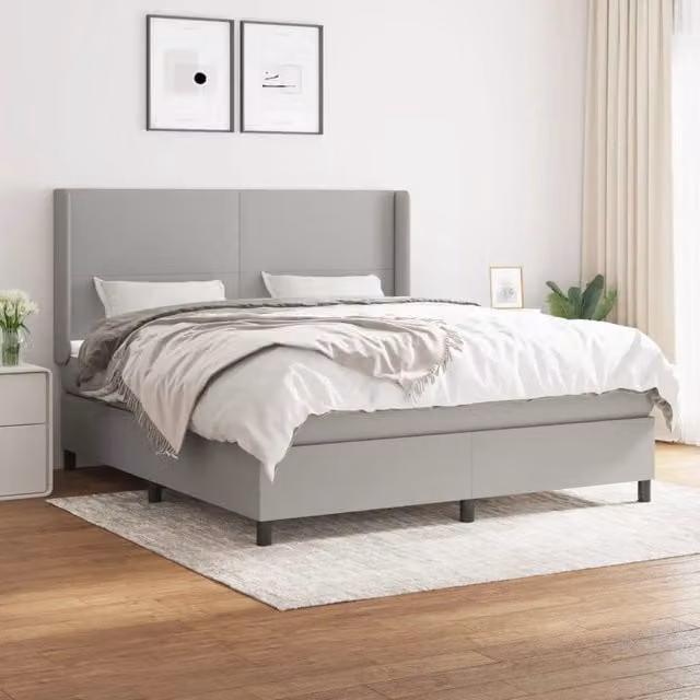 Letto Ibrido vidaXL con Giroletto a Molle e Materasso in Tessuto Grigio e Bianco L/P: 160 x 200 cm