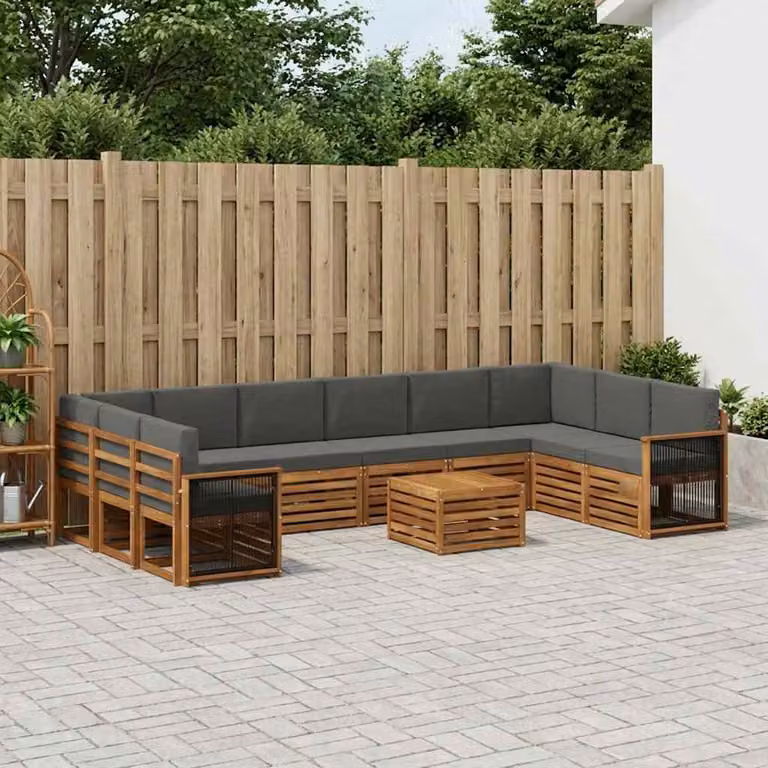 Set di divani da esterno vidaXL a forma di L in legno di acacia con tavolo da caffè, colore naturale e antracite