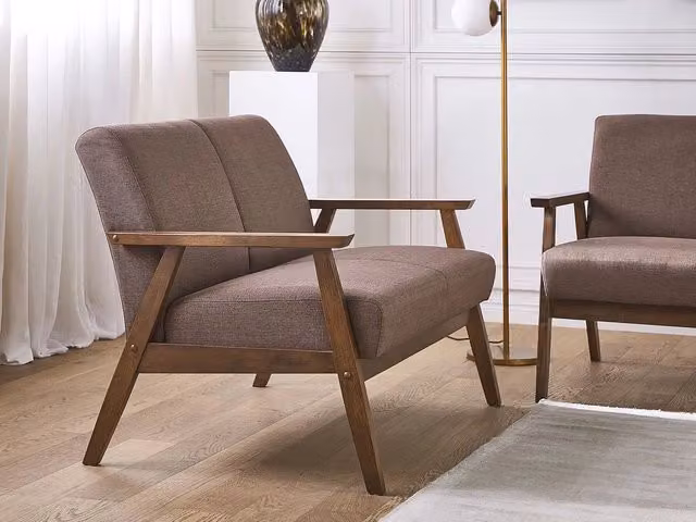 Divano Beliani 2 posti design retrò marrone con struttura in legno e rivestimento in tessuto – 1