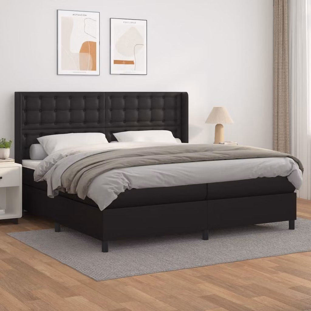 The Living Store Letto a molle con materasso nero 200x200 cm in Pelle finta