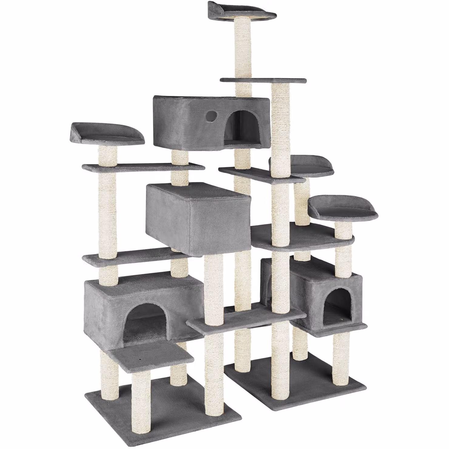 Albero tiragraffi per gatti TecTake GmbH grigio con corda in sisal e cucce – 3