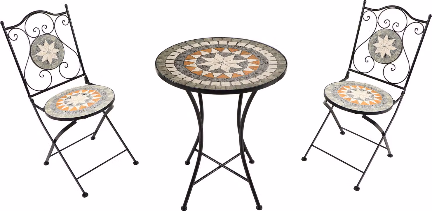 AXI Amélie Set Bistrot da Balcone, 2 Sedie 1 Tavolo, Set Bistrò Veranda Mosaico Marrone Stella - Set Bistro da Giardino, Tavolo Bistro a Mosaico per Giardino/Balcone/Terrazza
